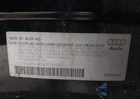 2008 Audi A4 2.0T Quattro from USA, damaged, VIN WAUDF78E98A159062